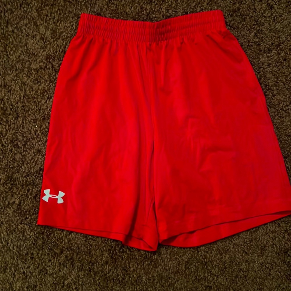 Boys sz medium. Red shorts with white logo Under Armour